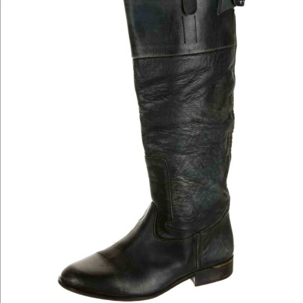 Golden Goose Navy Leather Distressed Accents Riding Boot